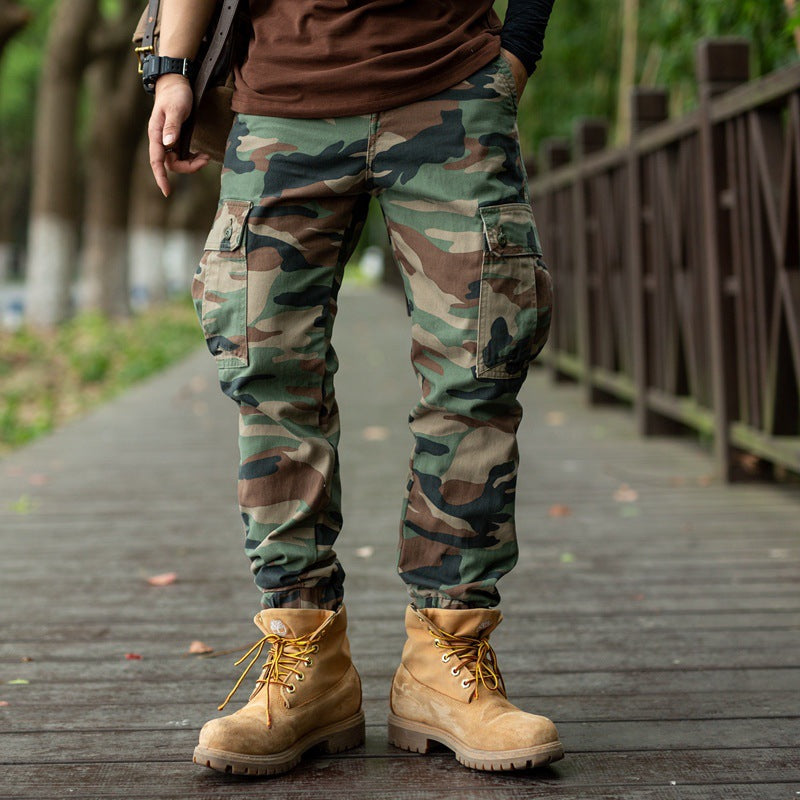 Pantalon de travail ample à motif camouflage avec tissu épais et éléments Amekaji pour hommes