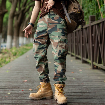 Pantalon de travail ample à motif camouflage avec tissu épais et éléments Amekaji pour hommes