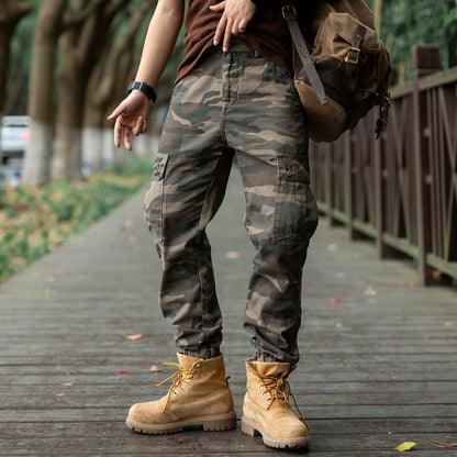 Pantalon de travail ample à motif camouflage avec tissu épais et éléments Amekaji pour hommes