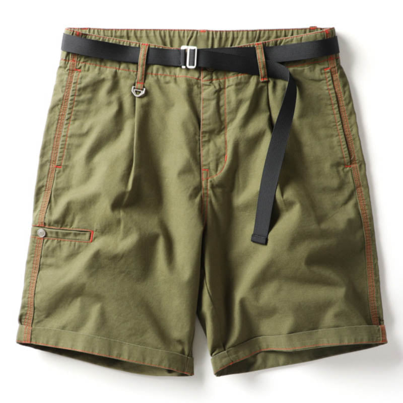 Short léger en coton délavé vert décontracté de couleur unie pour homme 