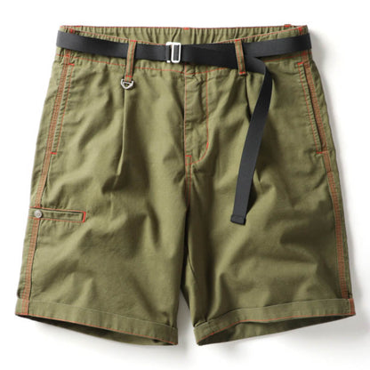 Short léger en coton délavé vert décontracté de couleur unie pour homme 